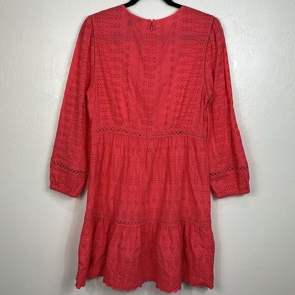 J. Crew Eyelet Embroidery Flutter-Hem Dress In Coral Color Size 8 - Picture 6 of 13